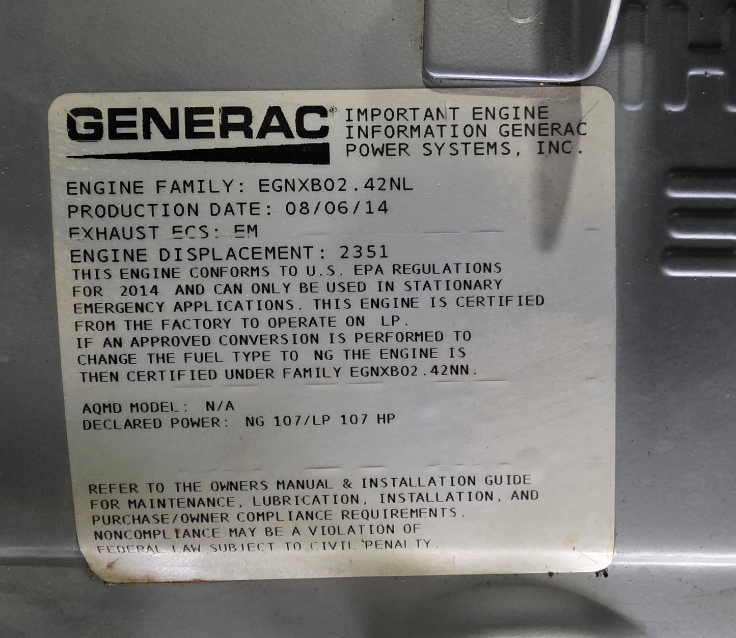Generac QT06024KVSX 60kW Standby Generator