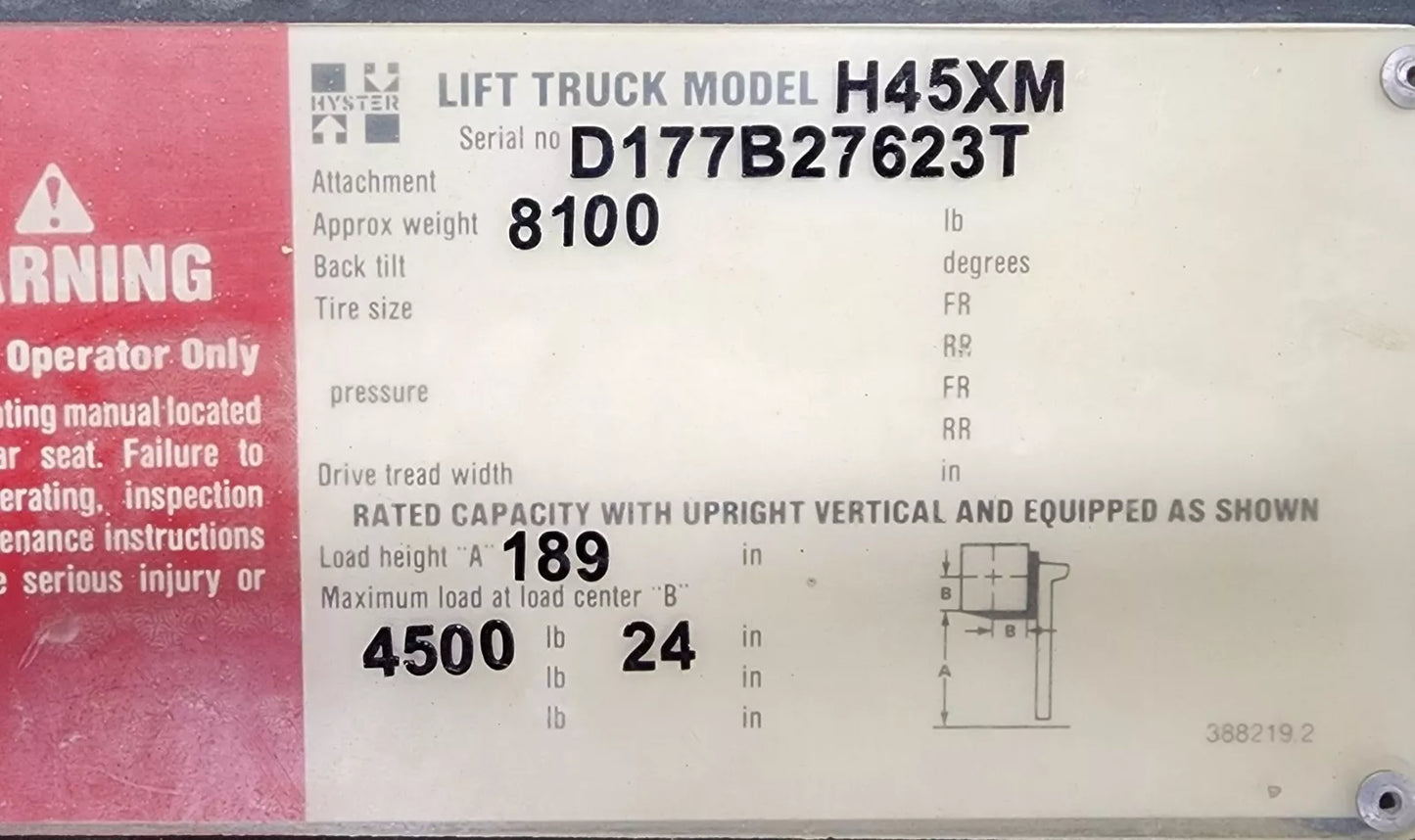 Hyster 4,500 Capacity